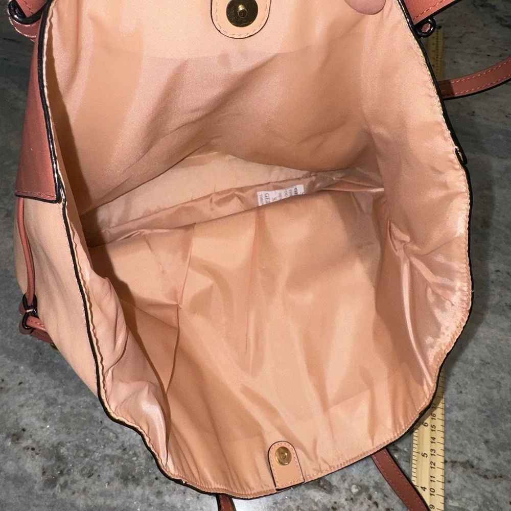 Victoria's Secret Bare Rose Peach Colorblock Faux Leather Large Cinch‎ Tote Bag